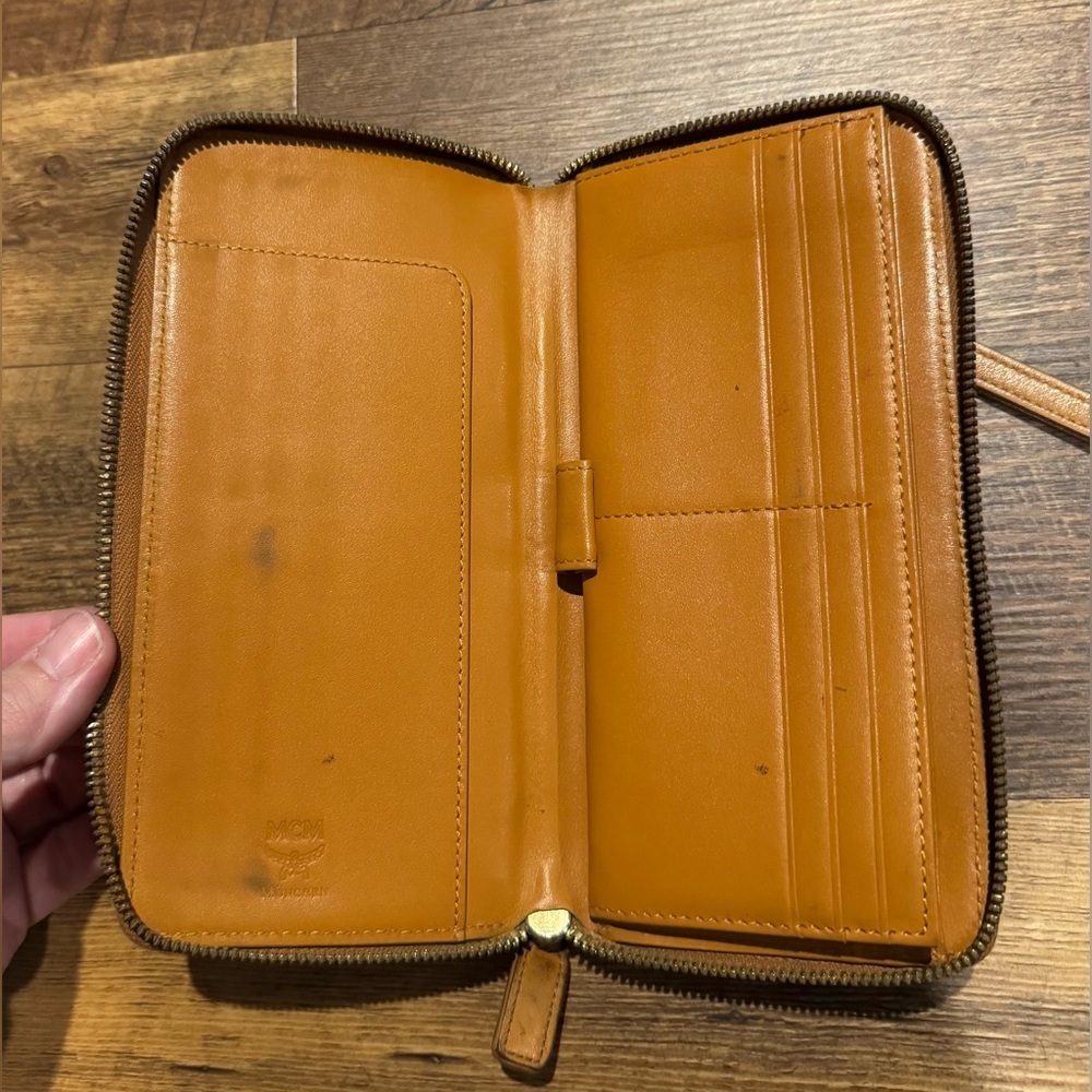 MCM Cognac Leather Long Zippy Organizer/Wallet with Wristlet Strap - Picture 11 of 13